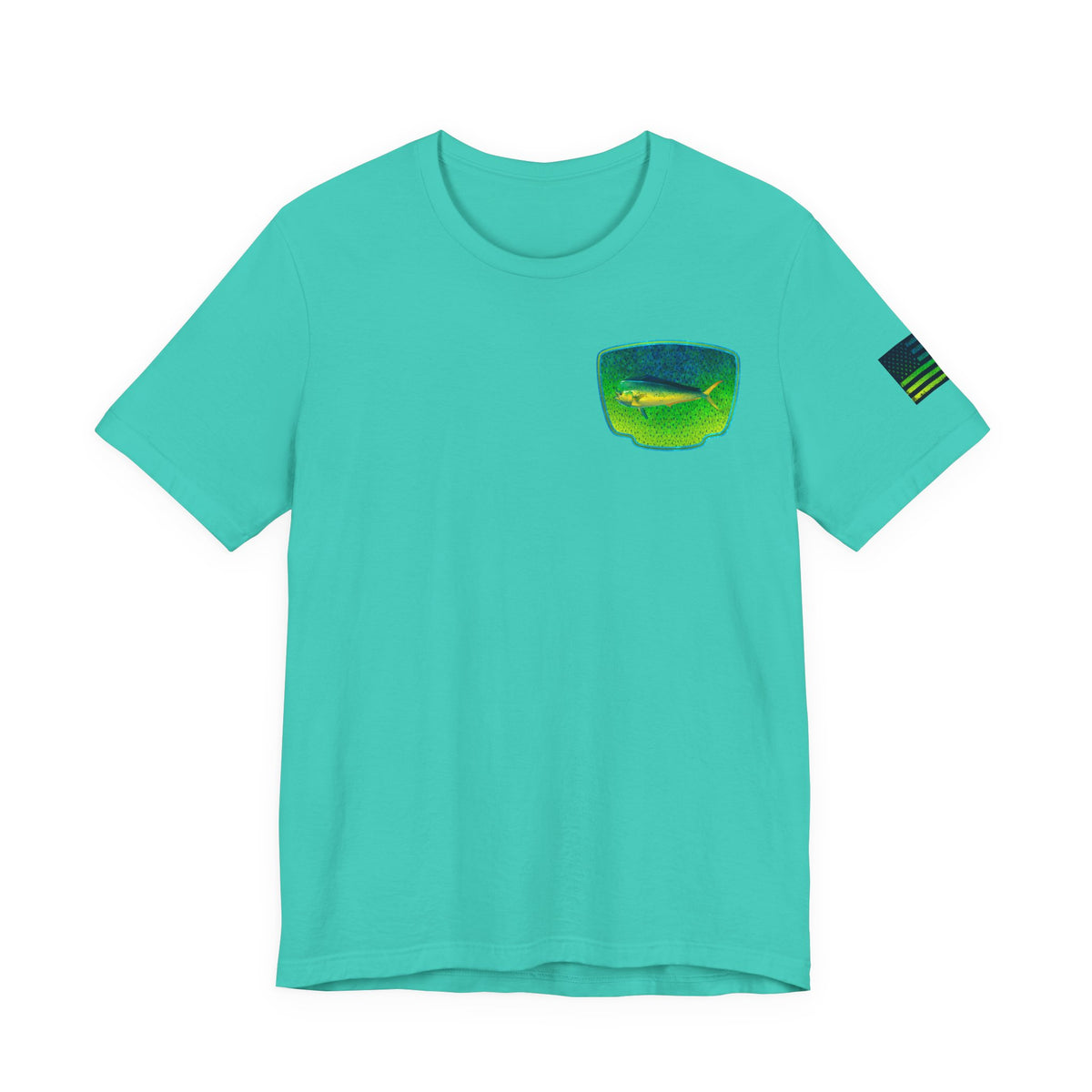 Bright Mahi Mahi Fish Skin Badge Tee – Bold Saltwater Fishing Shirt for Ocean Lovers