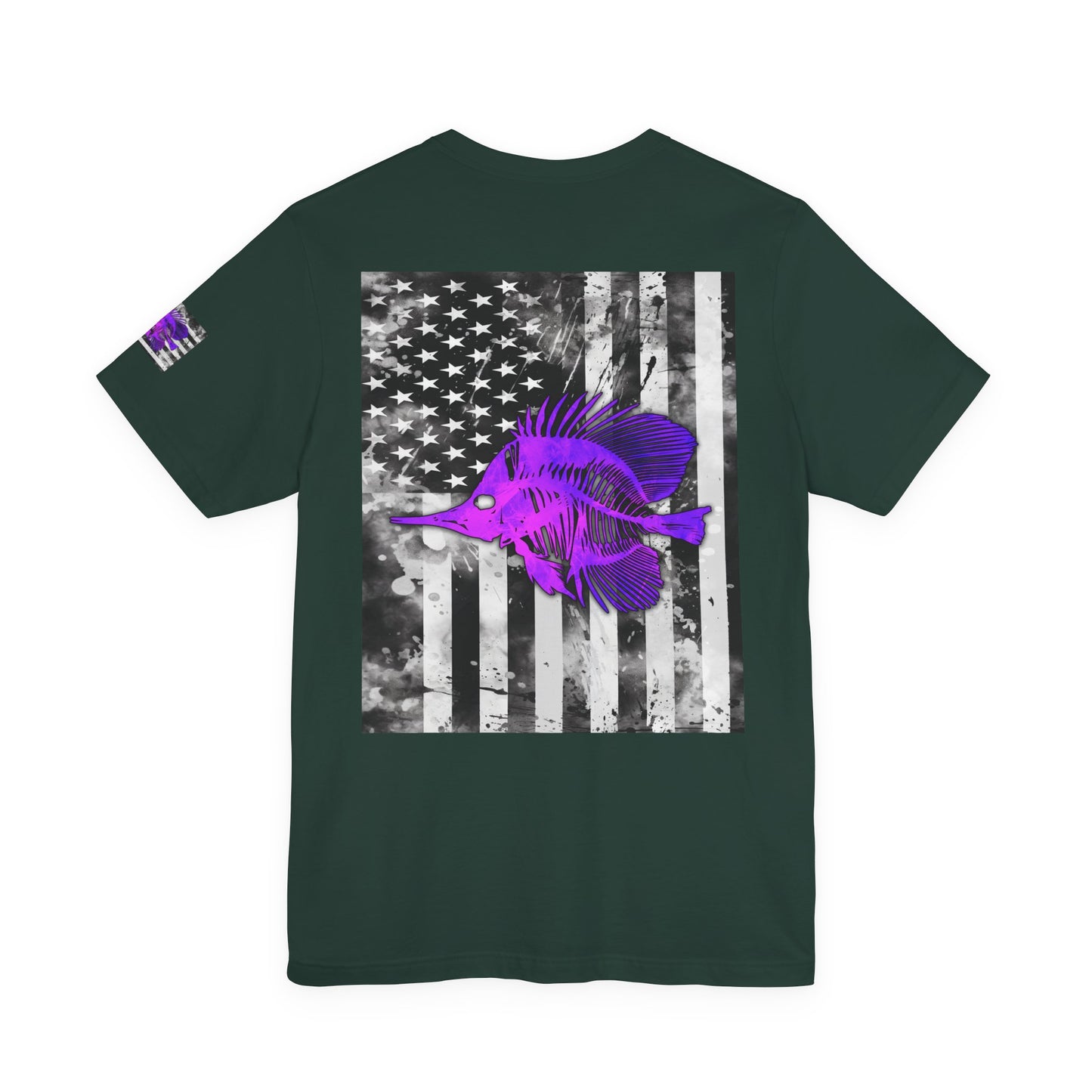Purple Fish Angler Grunge American Flag Tee, Patriotic USA Shirt, Vintage American Flag
