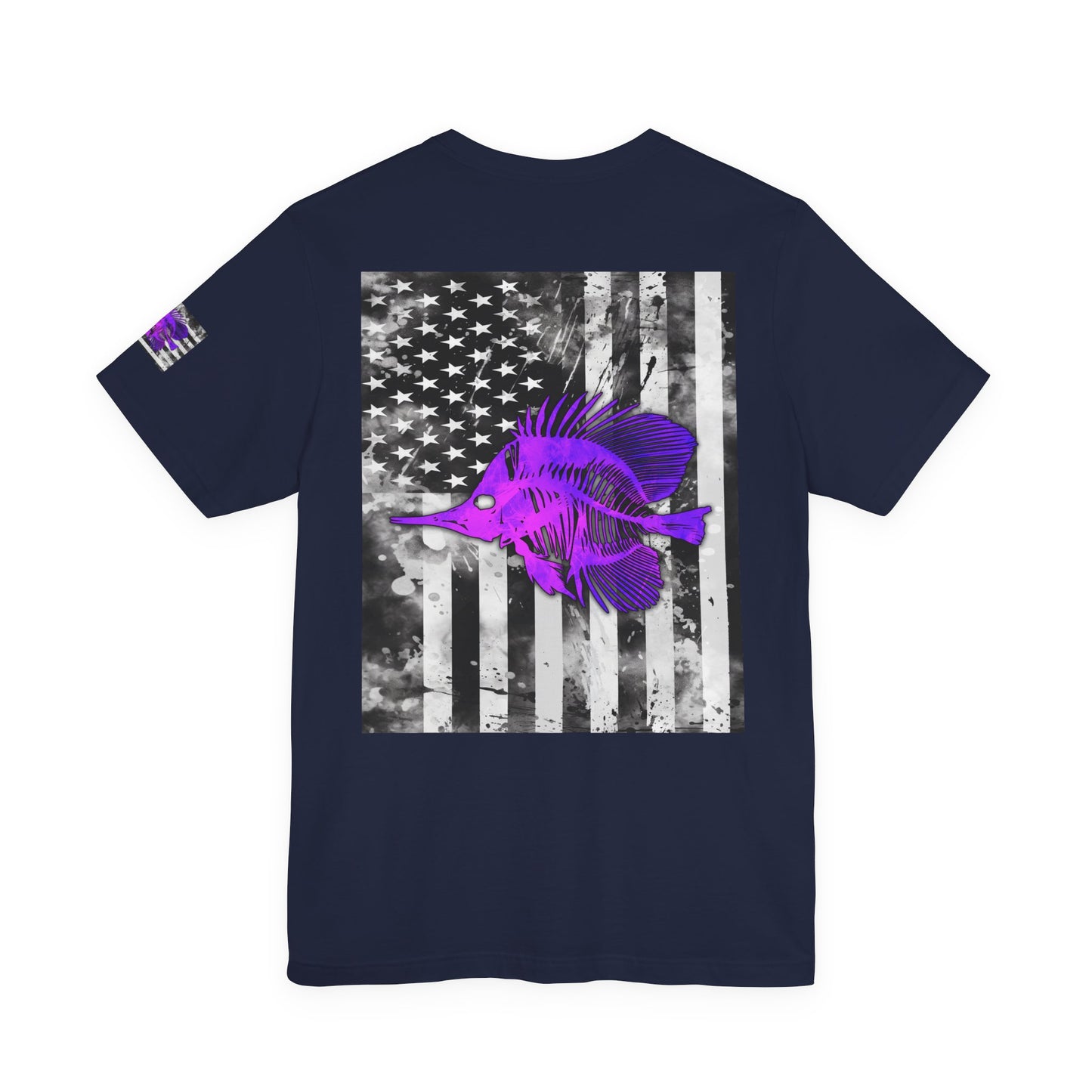 Purple Fish Angler Grunge American Flag Tee, Patriotic USA Shirt, Vintage American Flag