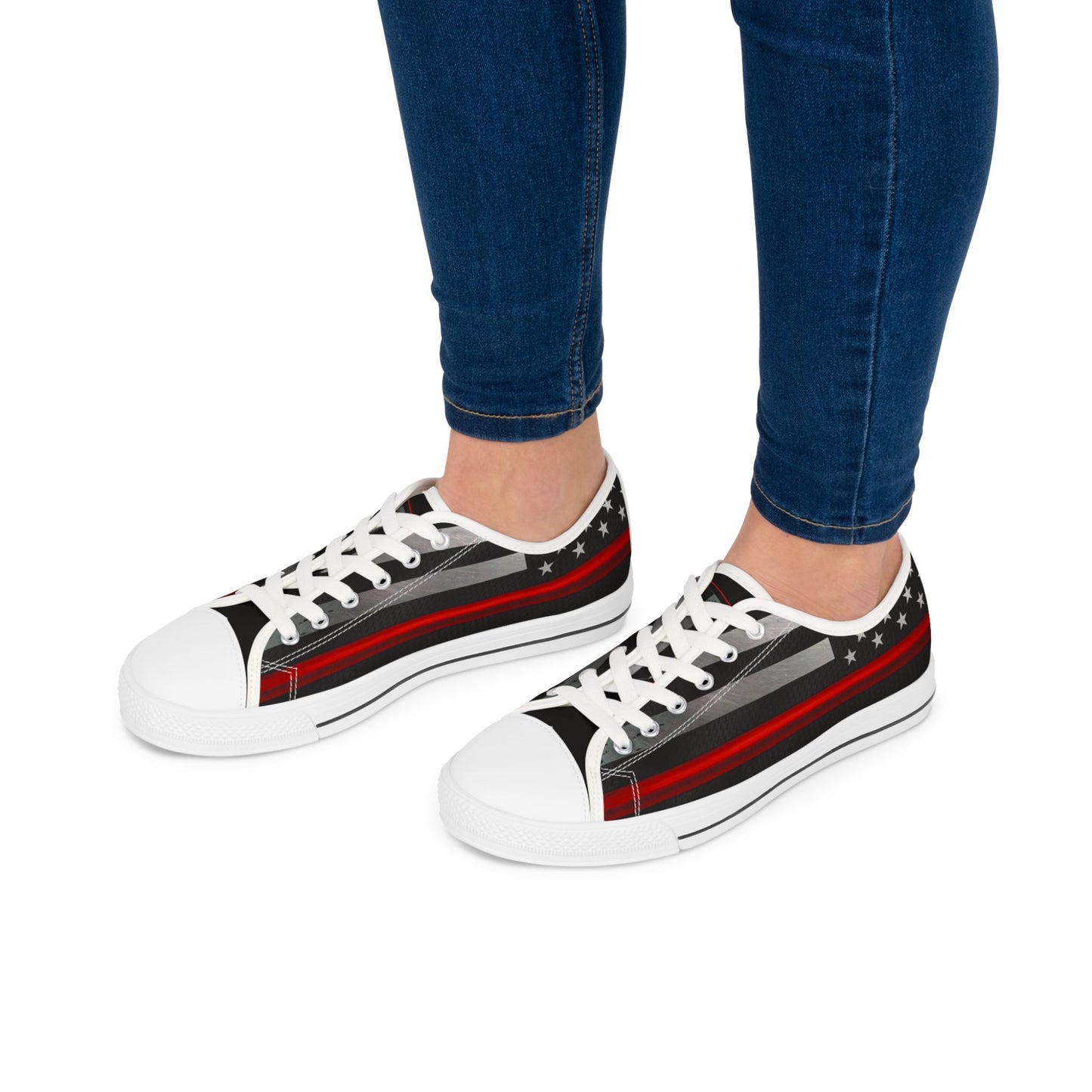 Thin Red Line American Flag Low-Top Sneakers – Firefighter Tribute Streetwear