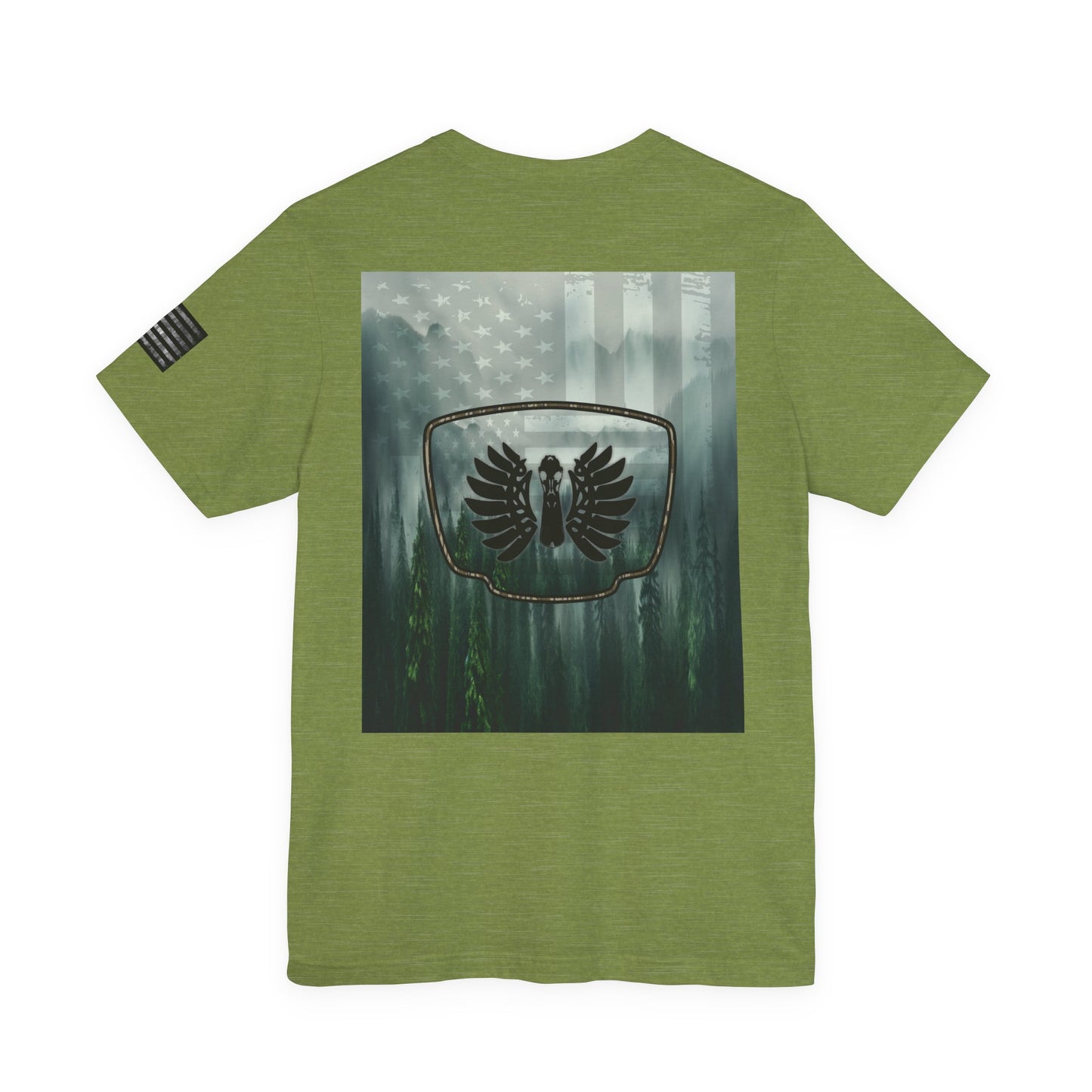 The Forest Duck Hunt Badge T-Shirt – Mossy Camo Print, Crossed Guns & Duck Skull Graphic