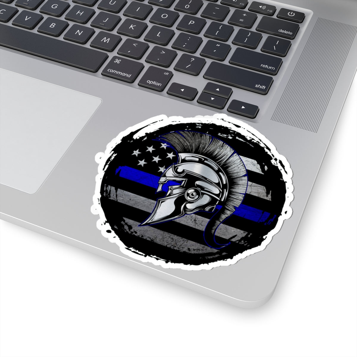 Grunge Spartan Warrior Skull Thin Blue Line Police Support Sticker ArtKiss-Cut Stickers