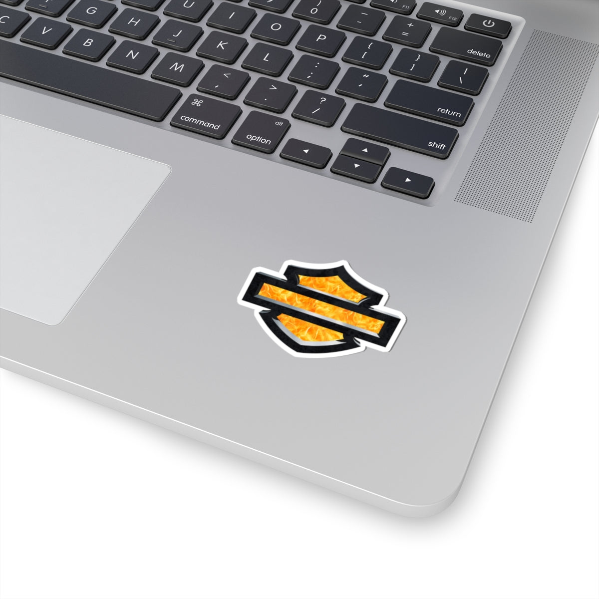 Flaming HD Shield Sticker | Bold Black and Fire Motorcycle Emblem for Bikes, Helmets, and Gear, ArtKiss-Cut Stickers