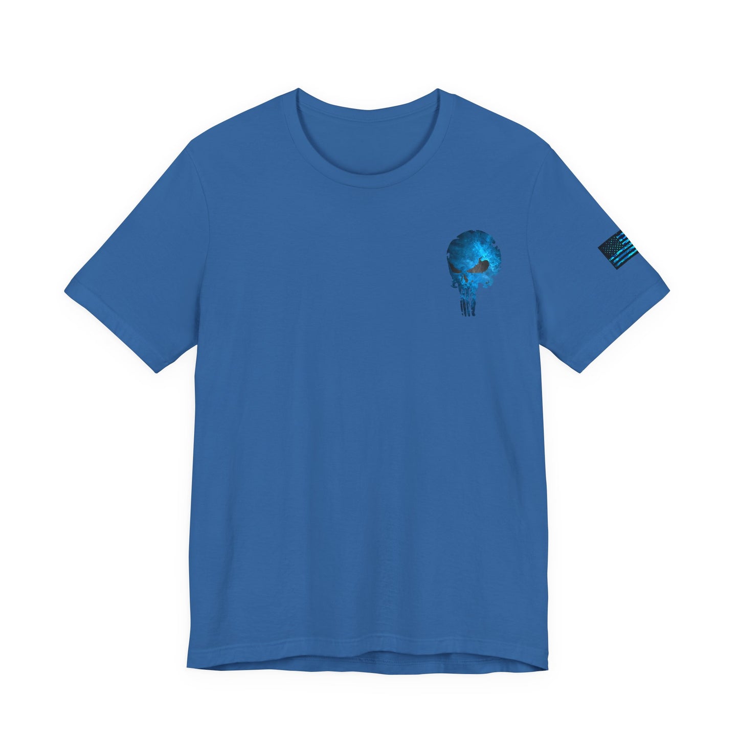 Blue Grunge Punisher Skull – Neon Grunge Vigilante Graphic for Shirts, Decals & Prints