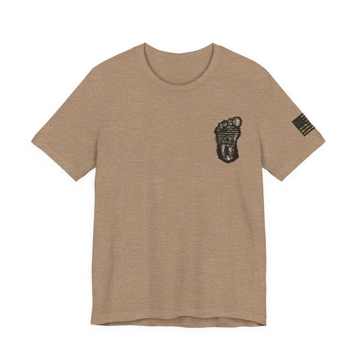 Bigfoot American Flag Camo Tee, Patriotic Sasquatch Shirt, USA Yetti Top, Men's Women's Unisex T-shirt, Cryptid Camouflage