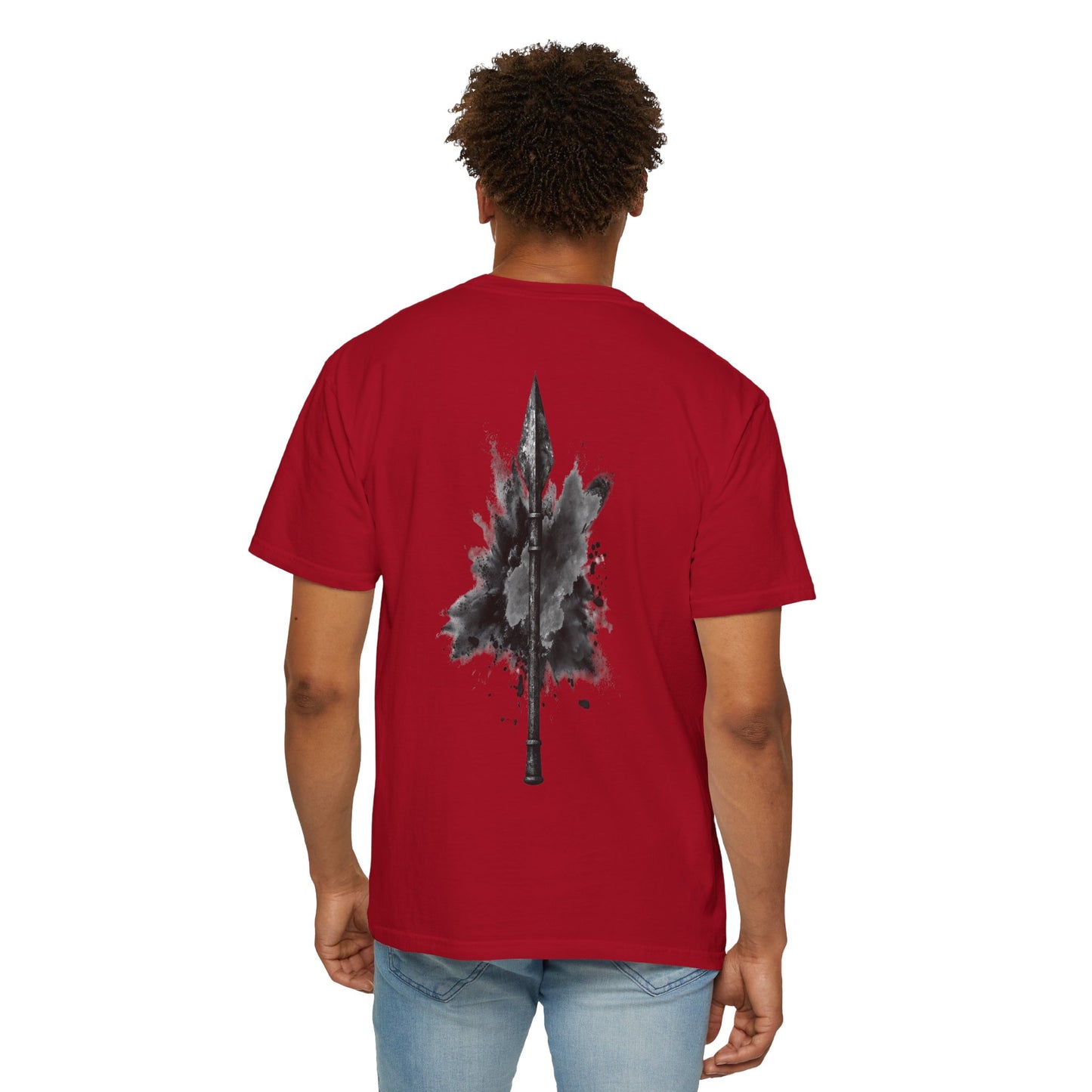 Spartan Warrior T-Shirt – Greek Helmet Circle Design Front & Spear Back | Warrior Graphic Tee
