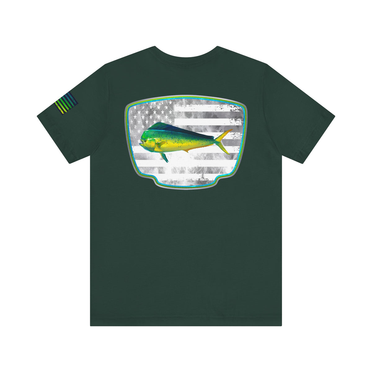 Mahi Mahi Sunglass Badge Tee – White Distressed Flag Fishing Shirt