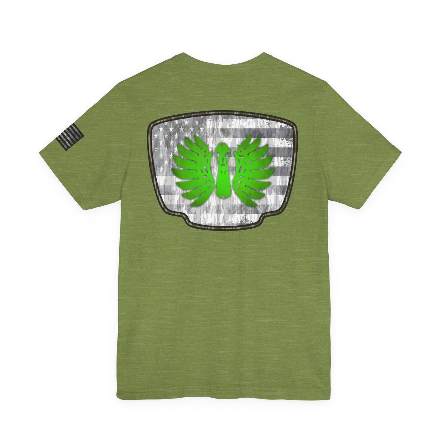 Duck Skull Hunting Badge T-Shirt – Mossy Camo Print, Crossed Guns & Duck Skull Graphic