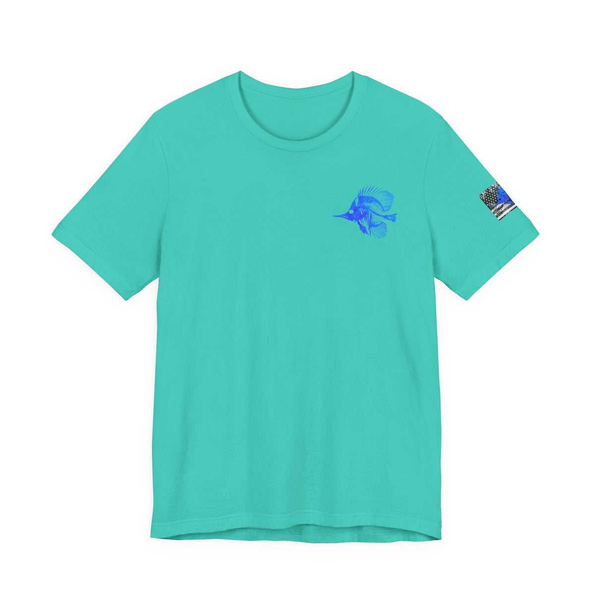 Blue Fish Skeleton Grunge American Flag Tee, Patriotic USA Shirt, Vintage American Flag