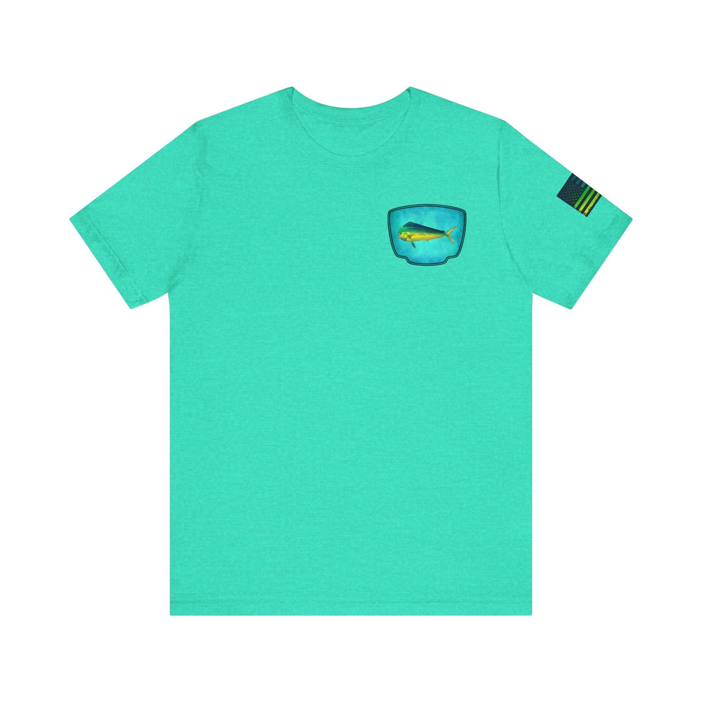 Vibrant Mahi Mahi Badge Tee – Ocean-Inspired Saltwater Fishing Shirt for Men