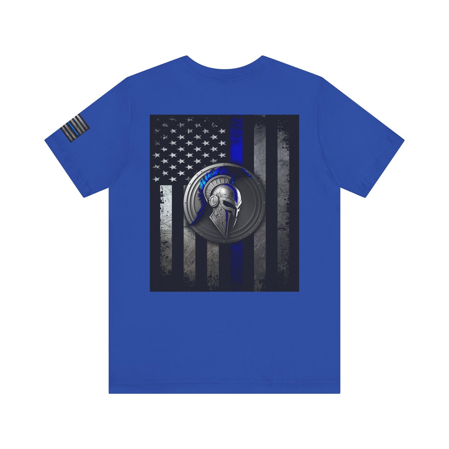 Spartan Helmet Flag Shirt – Thin Blue Line American Patriotic Tee for Law Enforcement Support