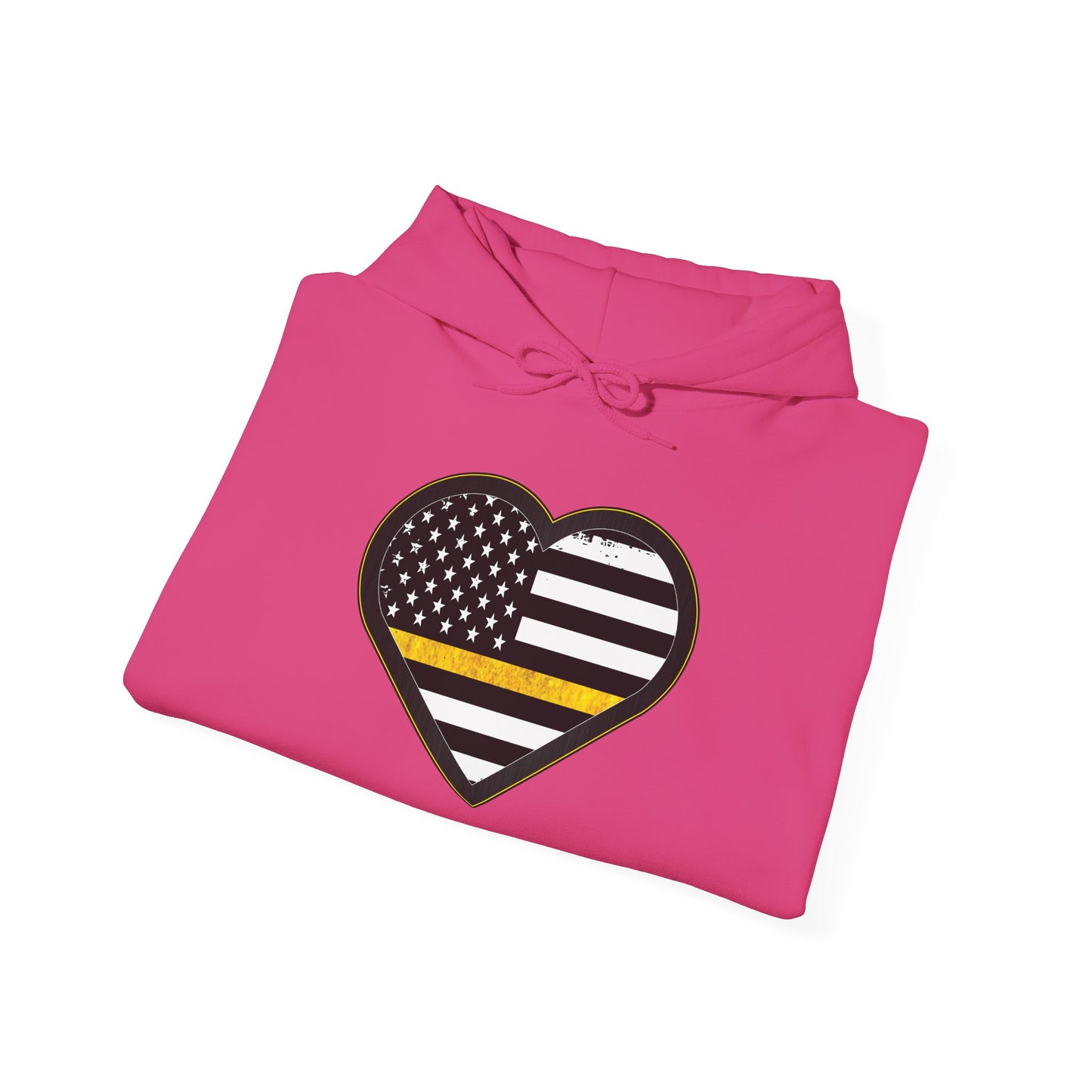 911 Dispatcher Thin Yellow Line American Flag Heart Hoodie, Dispatcher Hooded Sweatshirt, First Responder Gift, Patriotic