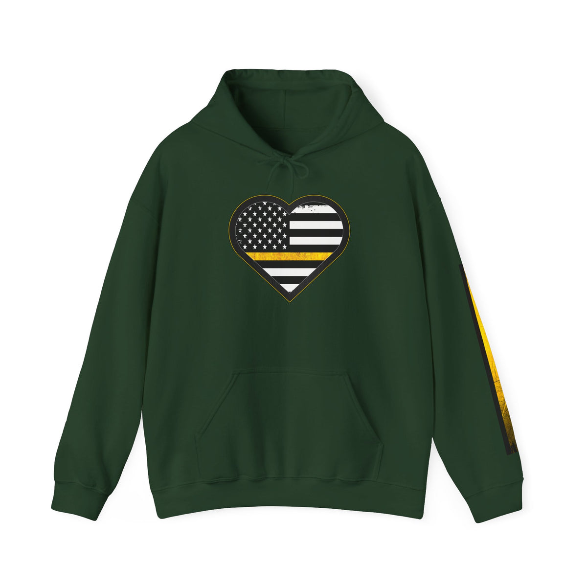 911 Dispatcher Thin Yellow Line American Flag Heart Hoodie, Dispatcher Hooded Sweatshirt, First Responder Gift, Patriotic