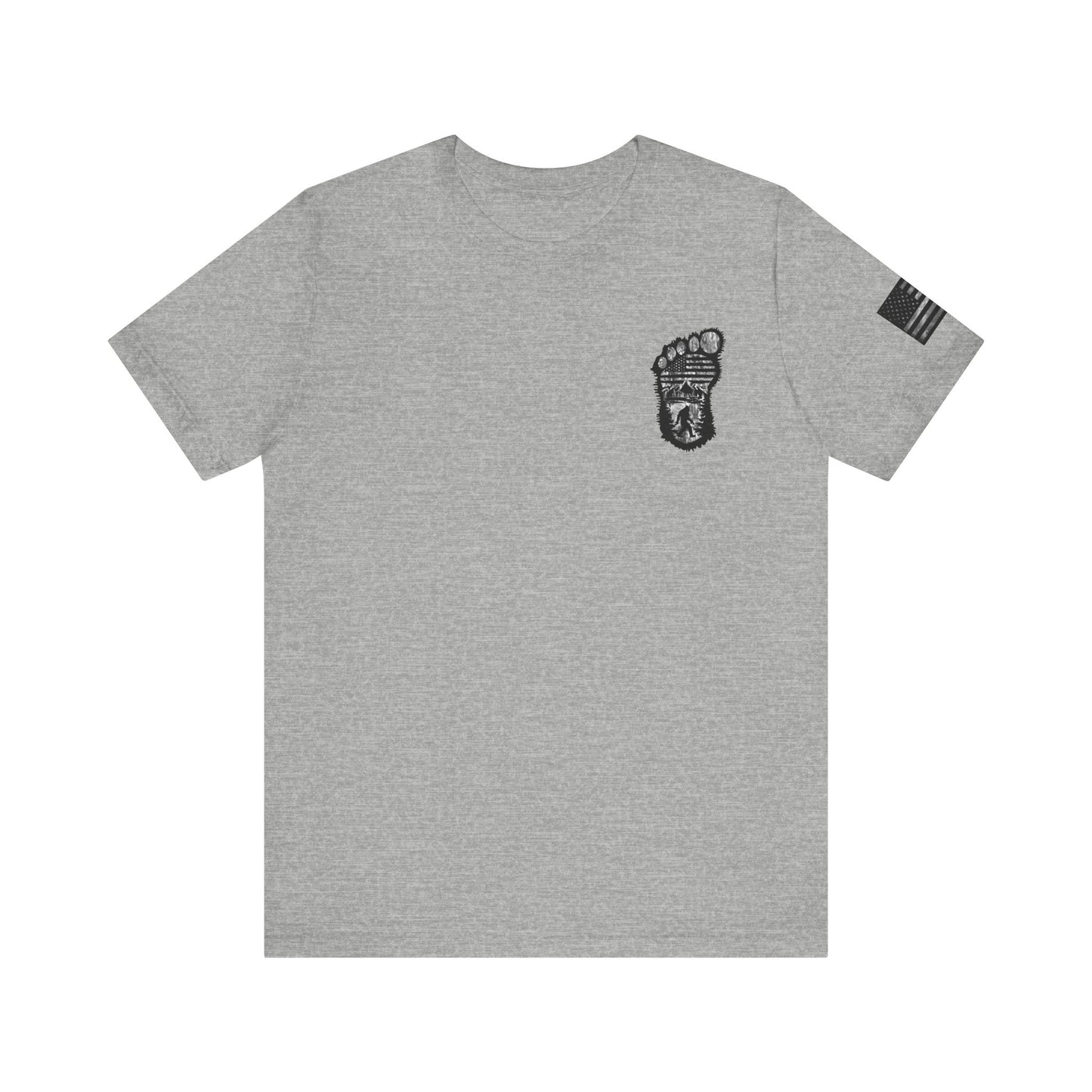 Bigfoot American Flag Camo Tee, Sasquatch Patriotic Shirt, Unisex Graphic Tee, Outdoor Adventure Top, Men's Women's Tee
