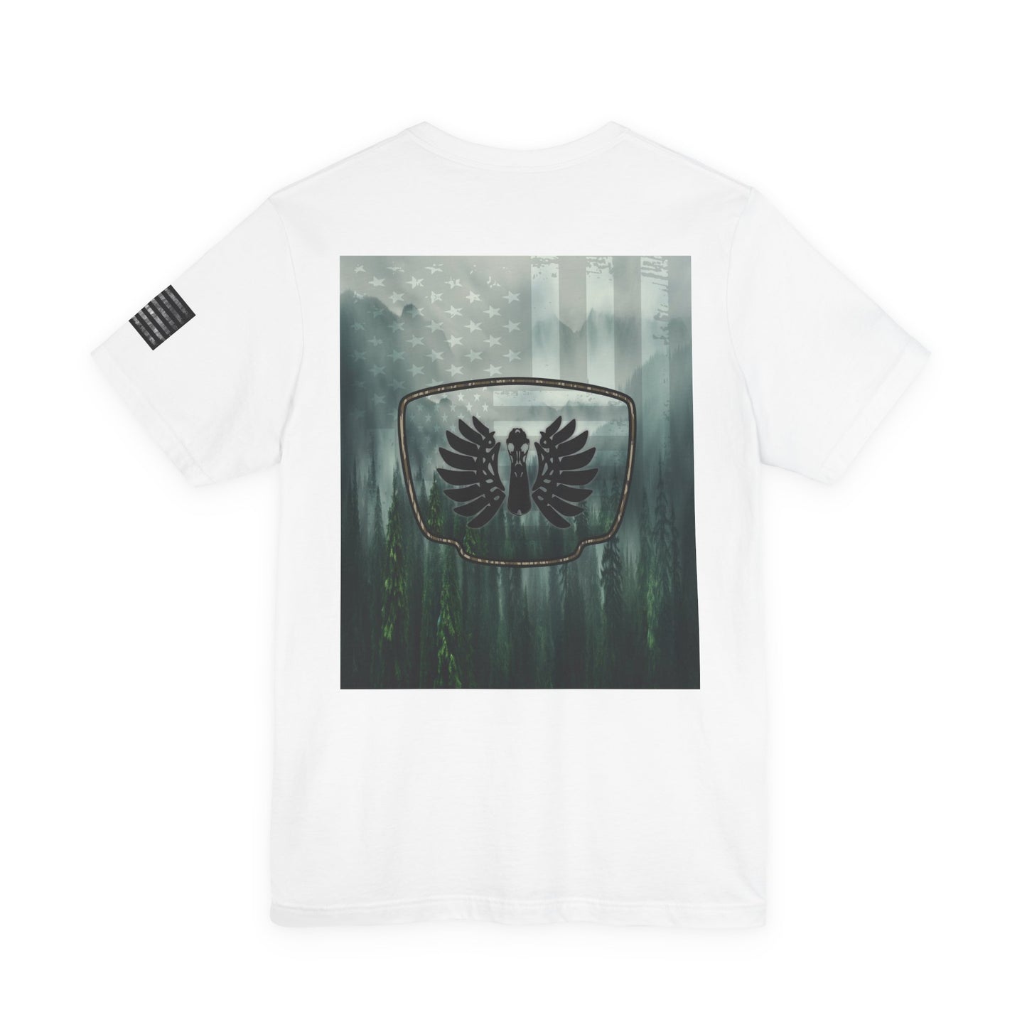 The Forest Duck Hunt Badge T-Shirt – Mossy Camo Print, Crossed Guns & Duck Skull Graphic