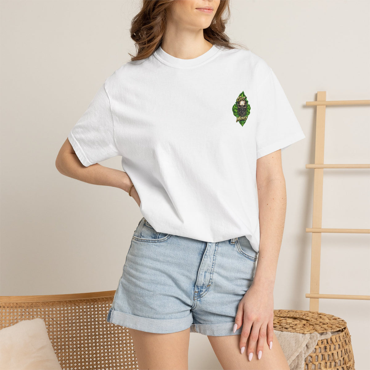 Get Money Skull Graphic Tee – Green Flame Dollar Sign Hustle Streetwear Shirt