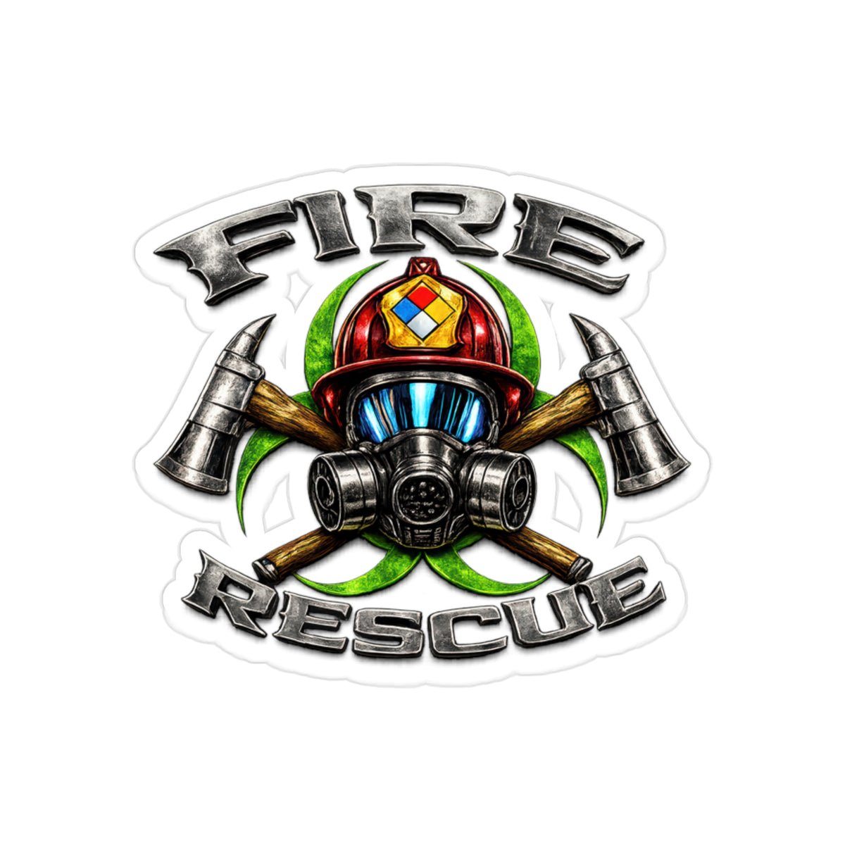 Fire Rescue Sticker | Firefighter Hazmat Helmet Decal | Biohazard Fire Department First Responder Art | Transparent Vinyl Sticker
