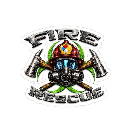 Fire Rescue Sticker | Firefighter Hazmat Helmet Decal | Biohazard Fire Department First Responder Art | Transparent Vinyl Sticker