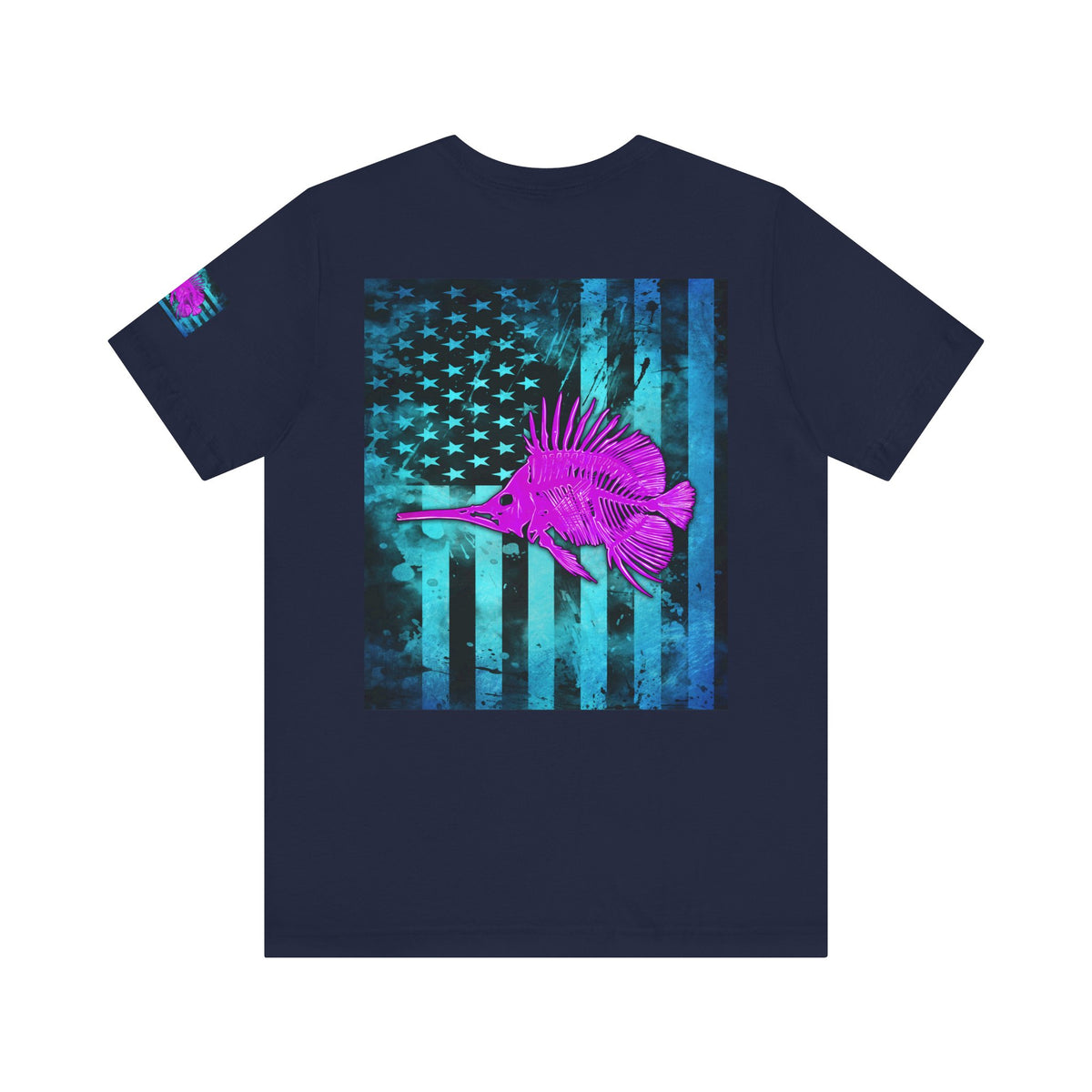Pink Angler Grunge American Flag Tee, Patriotic USA Shirt, Vintage American Flag