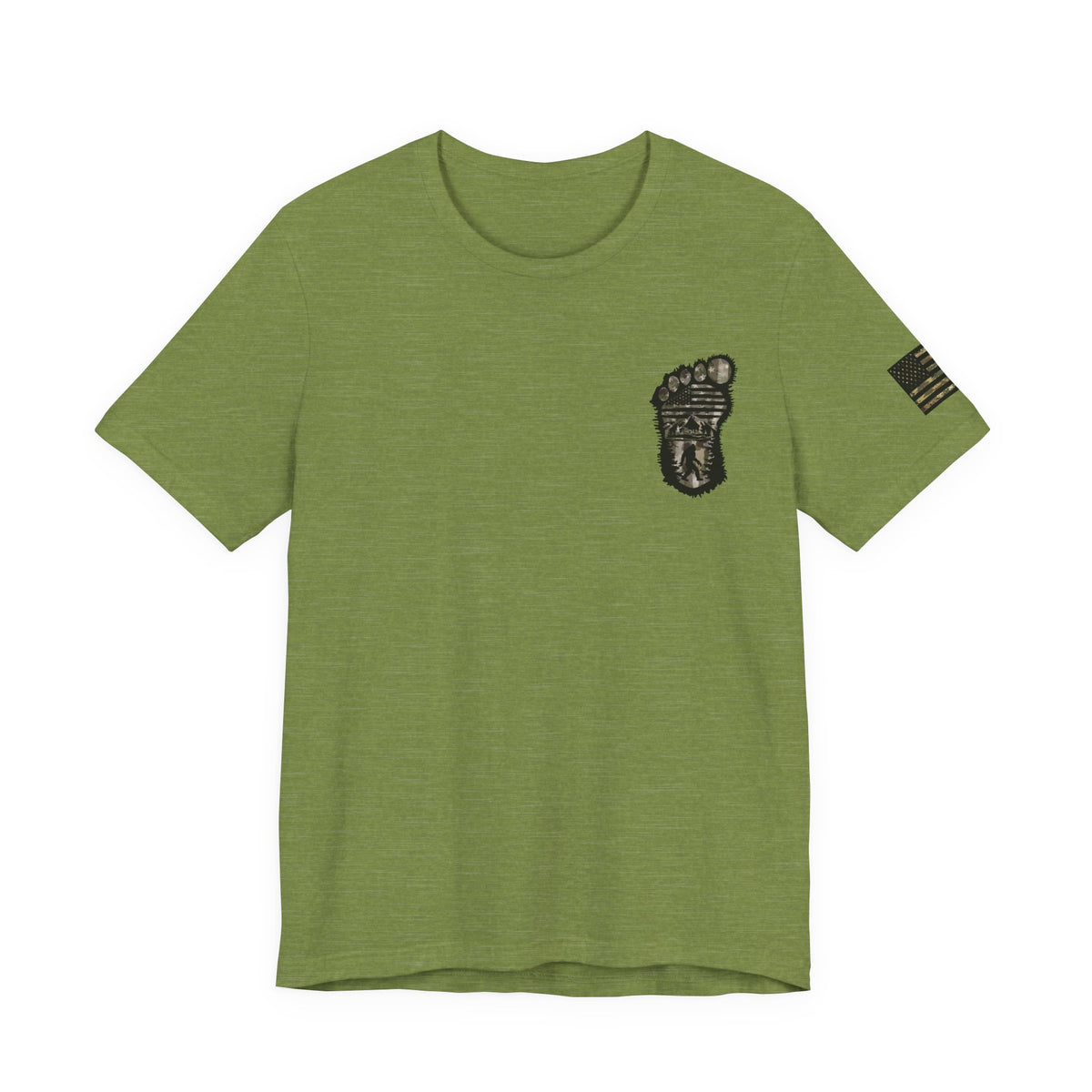Bigfoot American Flag Camo Tee, Patriotic Sasquatch Shirt, USA Yetti Top, Men's Women's Unisex T-shirt, Cryptid Camouflage