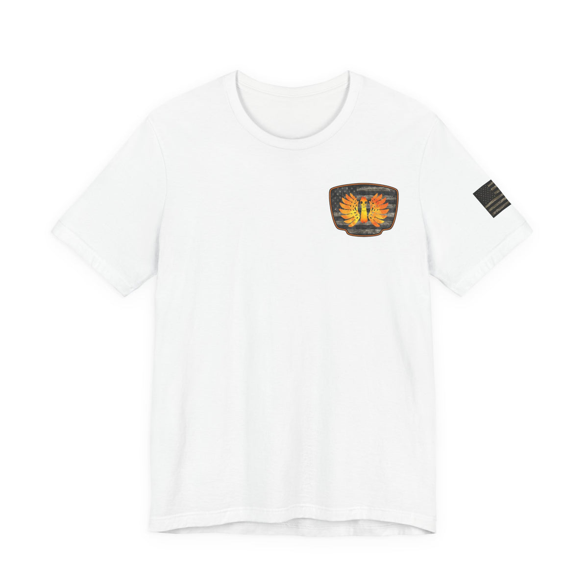 Duck Hunt Badge T-Shirt – Mossy Camo Print, Crossed Guns & Duck Skull Graphic