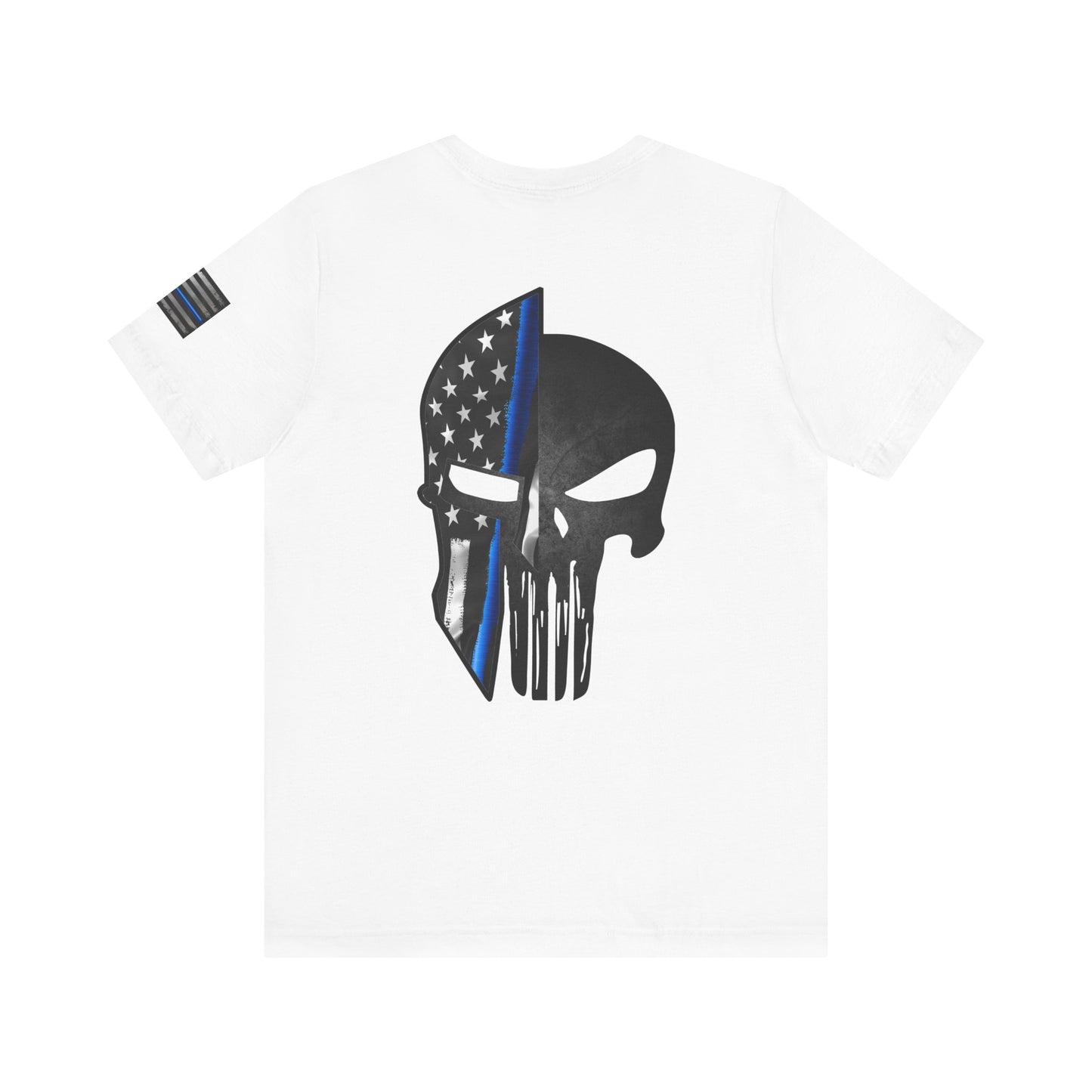 Grunge Spartan Helmet Thin Blue Line American Flag T-Shirt – Honor & Valor Police Tribute Tee