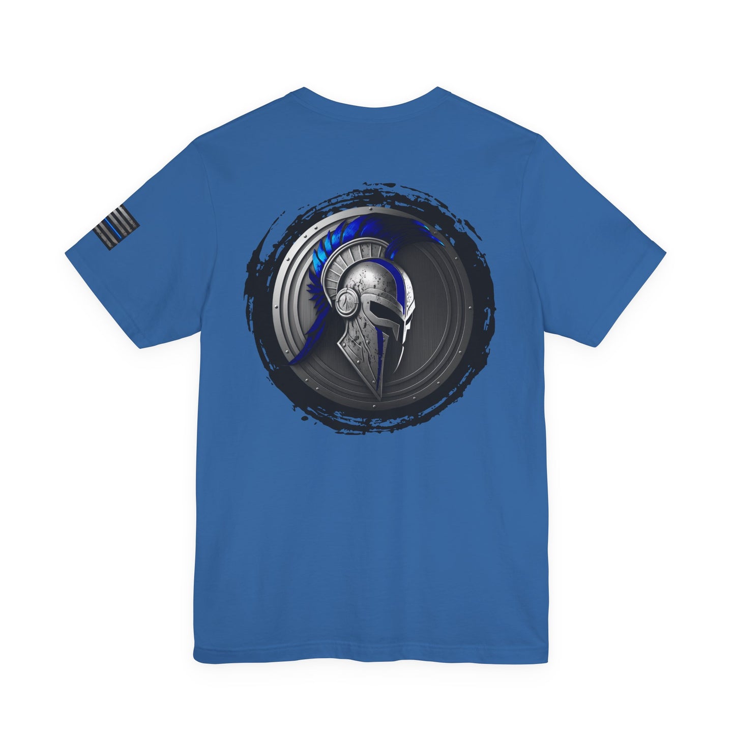 Grunge Spartan Thin Blue Line American Flag T-Shirt – Honor & Valor Police Tribute Tee