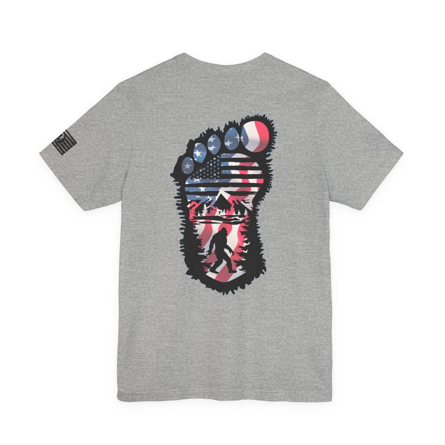 Bigfoot American Flag Adventure-Ready Unisex Tee, Perfect for Campouts, Gifts, Outdoor Wear