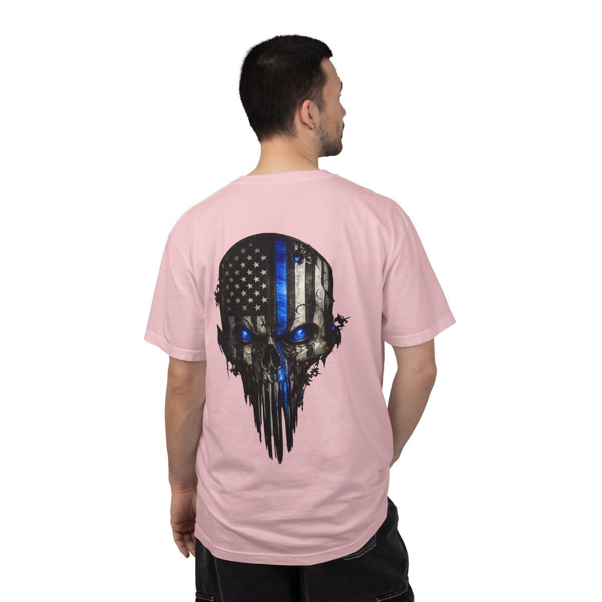 Thin Blue Line Skull T-Shirt — American Flag Police Support Tee