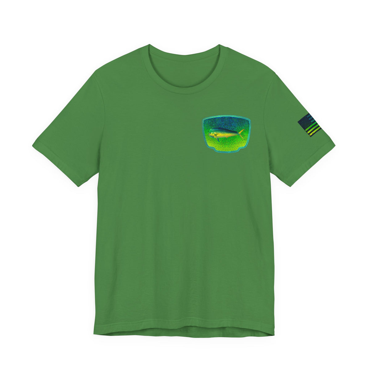 Bright Mahi Mahi Fish Skin Badge Tee – Bold Saltwater Fishing Shirt for Ocean Lovers