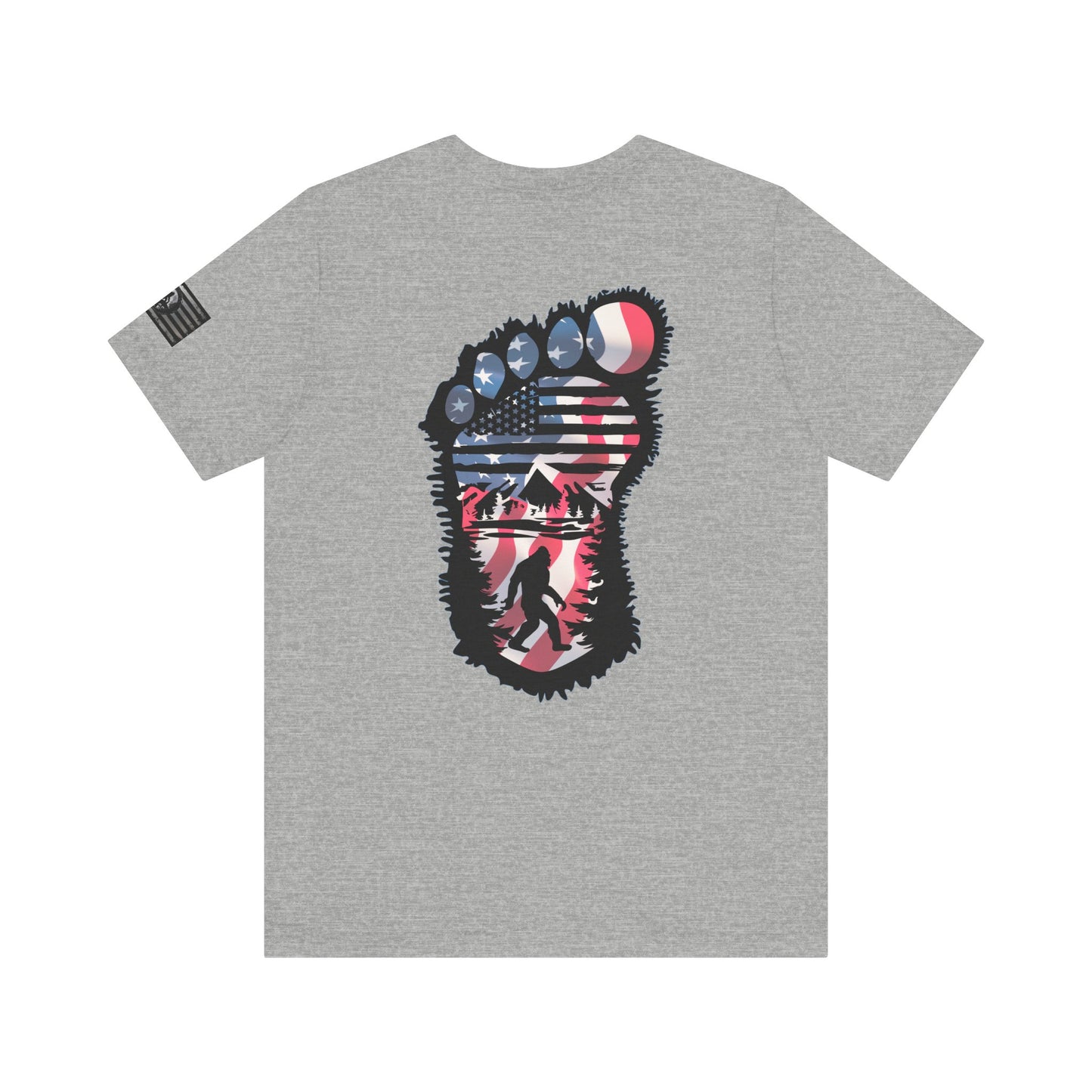 Bigfoot American Flag Adventure-Ready Unisex Tee, Perfect for Campouts, Gifts, Outdoor Wear