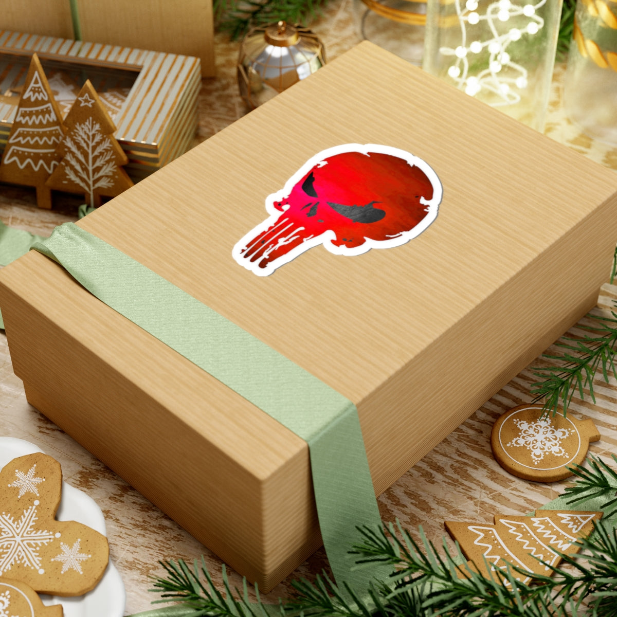 Red Distressed Skull Warrior Sticker – Bold Urban Graphic for Laptops, Water Bottles & More