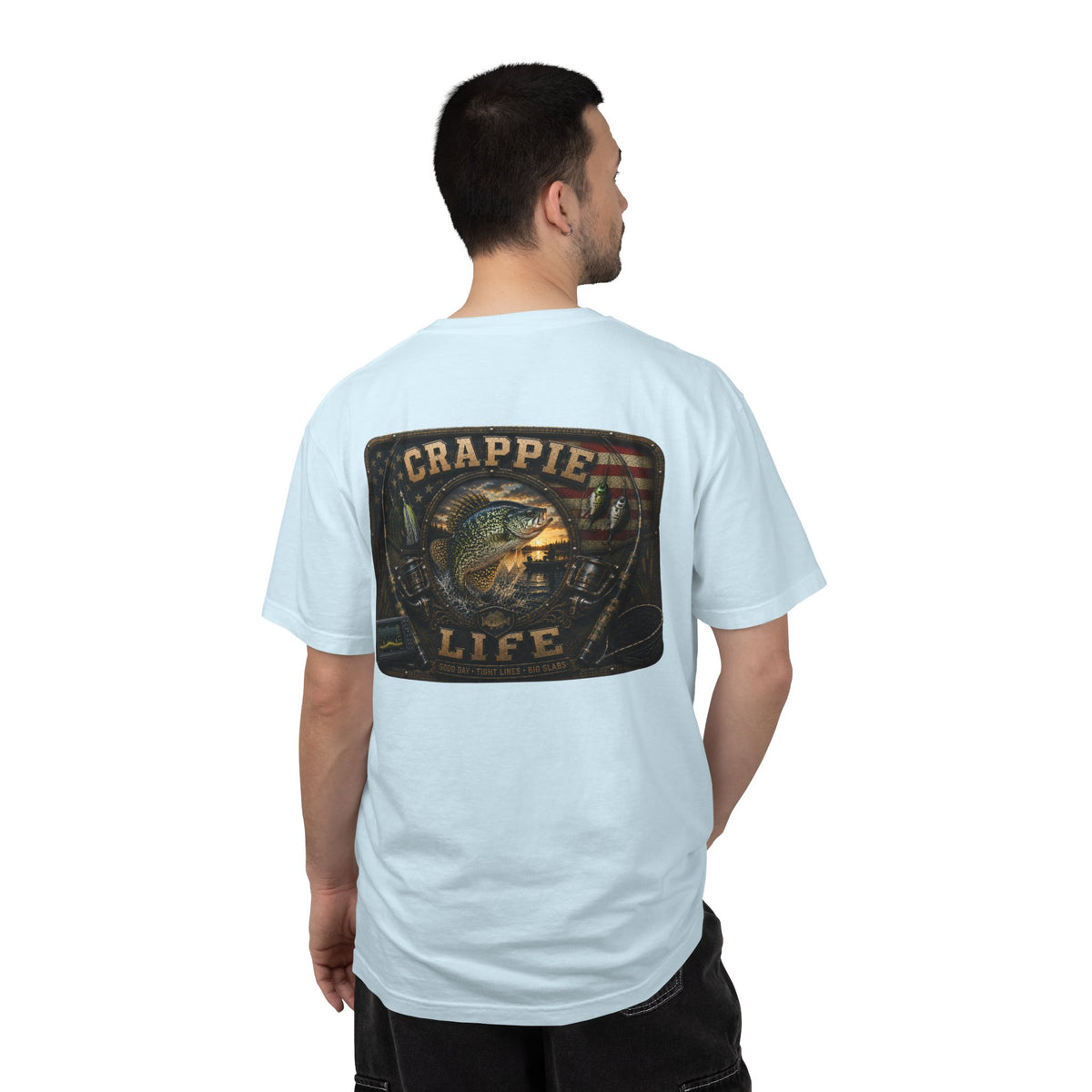 Crappie Life T-Shirt — Retro American Flag Crappie Fishing Tee