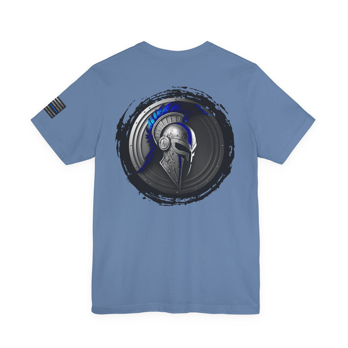 Grunge Spartan Thin Blue Line American Flag T-Shirt – Honor & Valor Police Tribute Tee