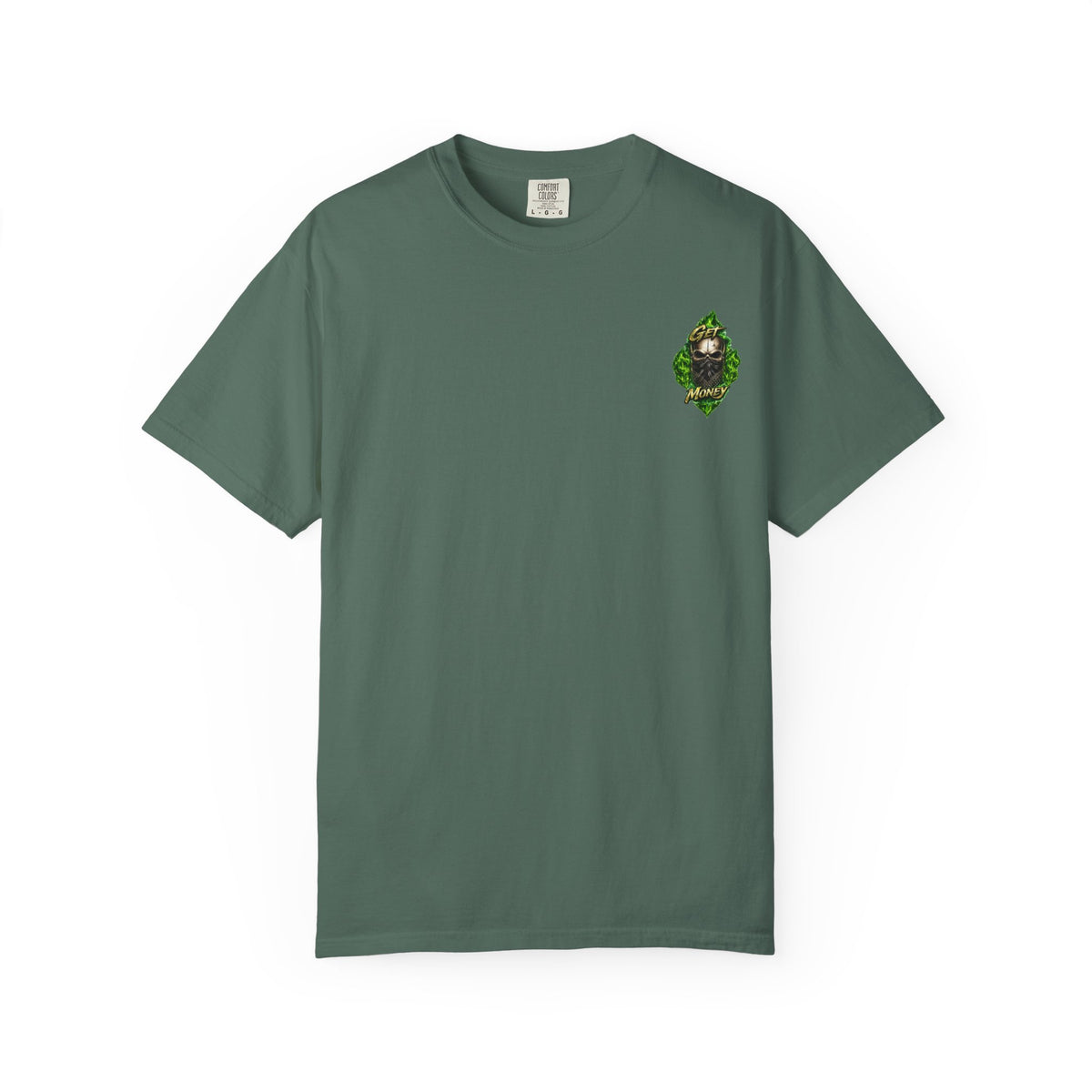 Get Money Skull Graphic Tee – Green Flame Dollar Sign Hustle Streetwear Shirt