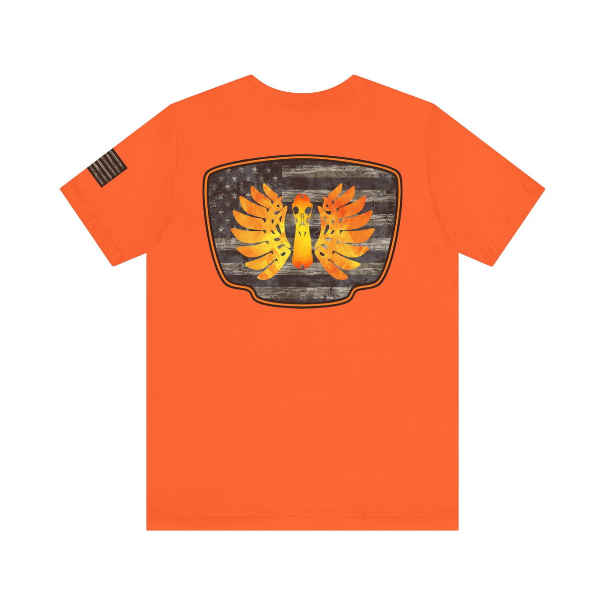 Duck Hunt Badge T-Shirt – Mossy Camo Print, Crossed Guns & Duck Skull Graphic