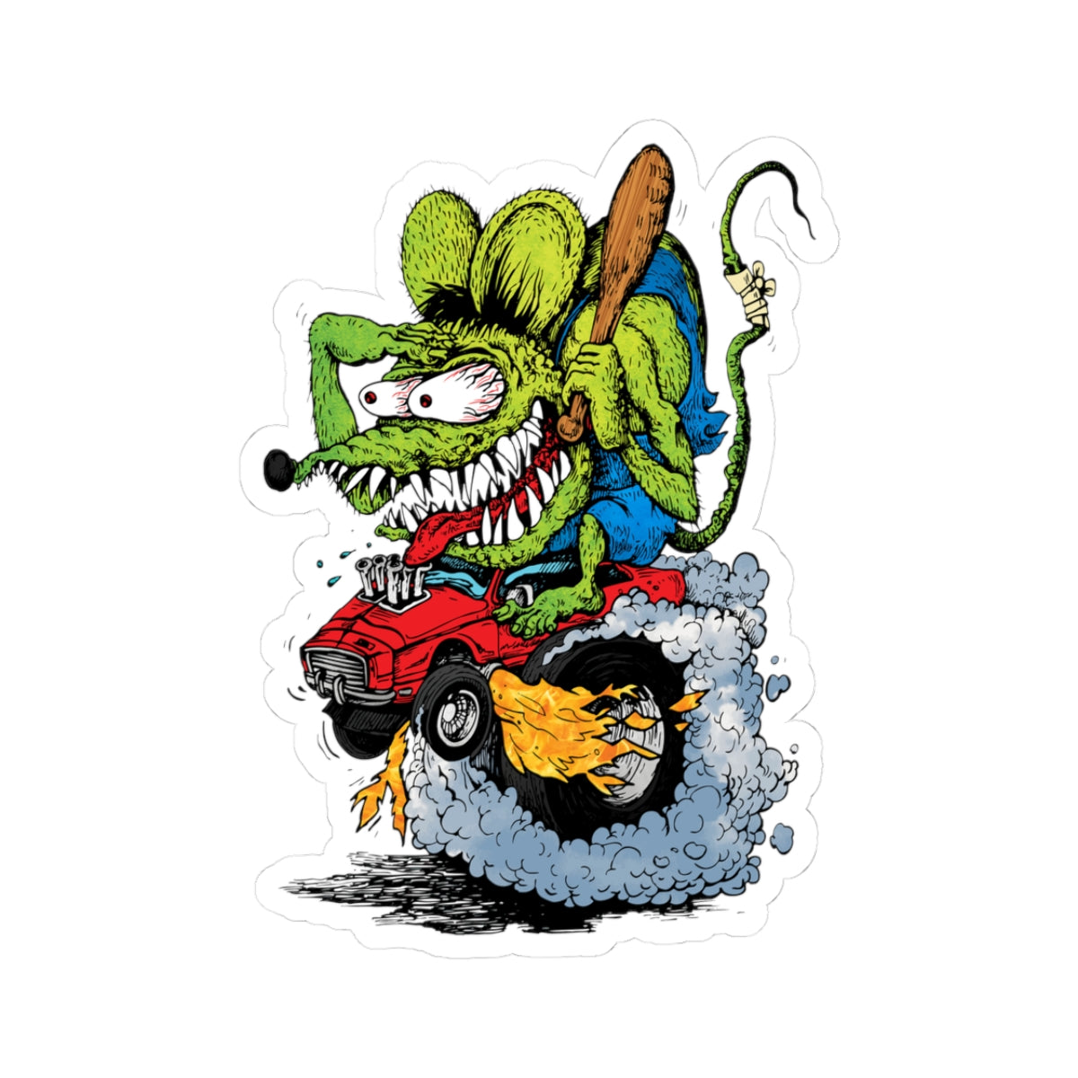 Hot Rod Ratfink Sticker – Wild Ride Cartoon Rat with Flames and AttitudeArtKiss-Cut Stickers