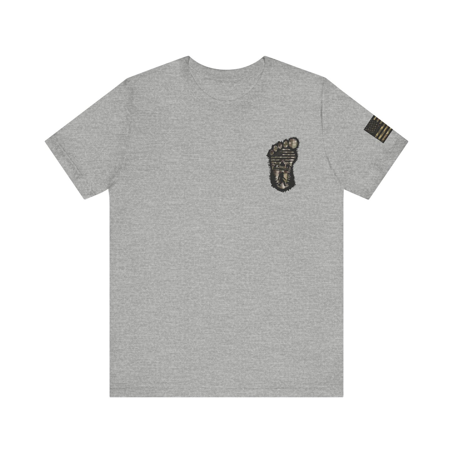 Bigfoot American Flag Camo Tee, Patriotic Sasquatch Shirt, USA Yetti Top, Men's Women's Unisex T-shirt, Cryptid Camouflage