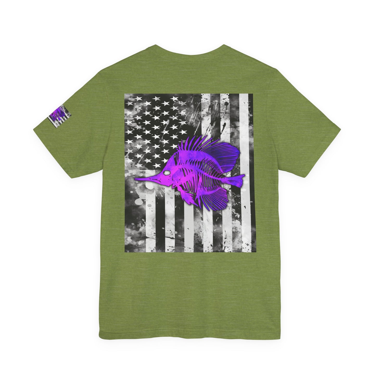 Purple Fish Angler Grunge American Flag Tee, Patriotic USA Shirt, Vintage American Flag