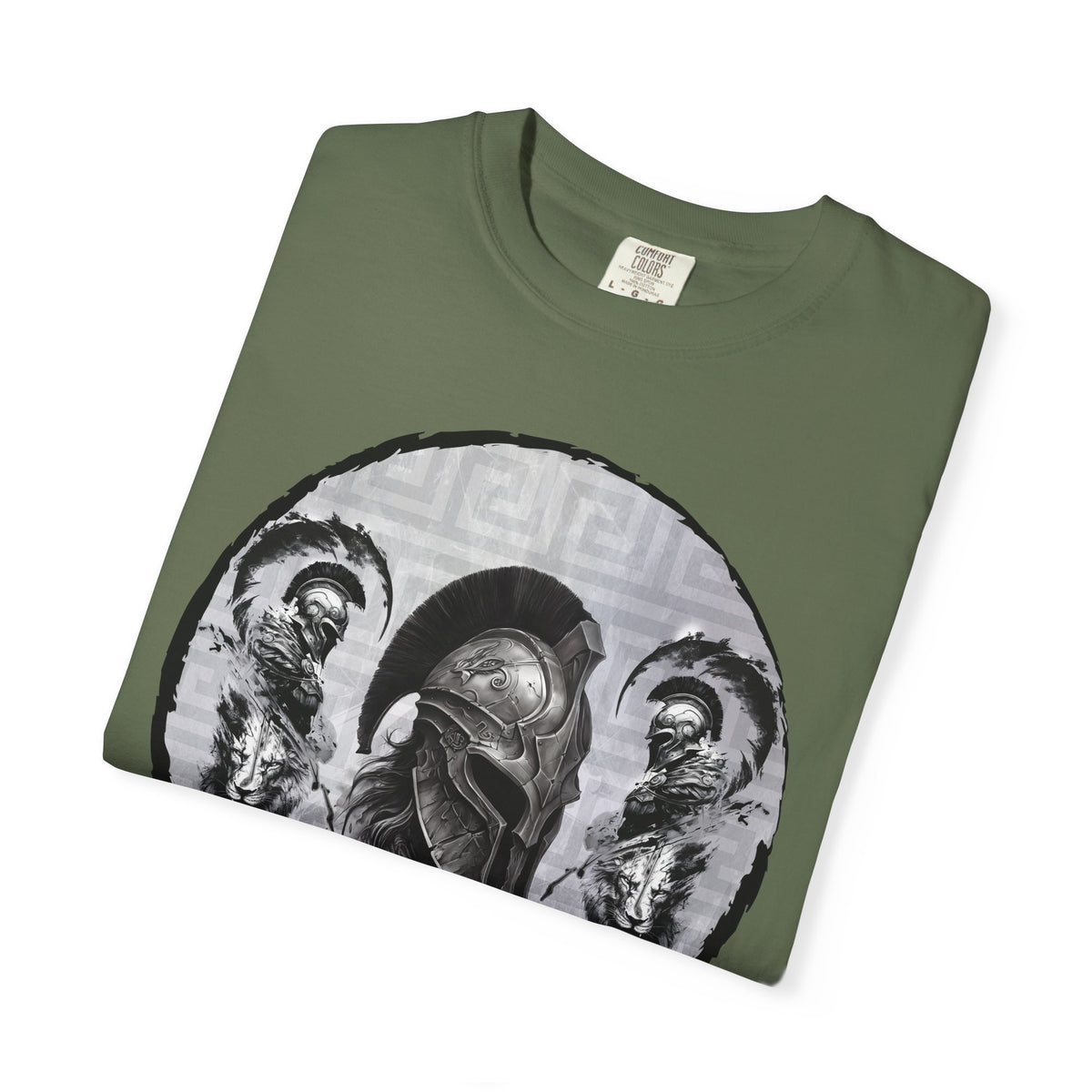 Spartan Warrior T-Shirt – Greek Helmet Circle Design Front & Spear Back | Warrior Graphic Tee