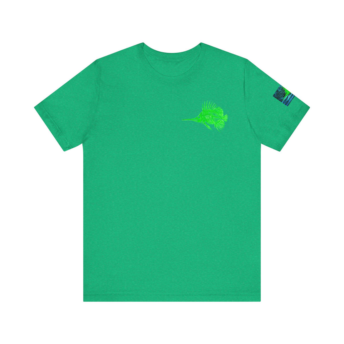 Green Fish Grunge American Flag Tee, Patriotic USA Shirt, Vintage American Flag