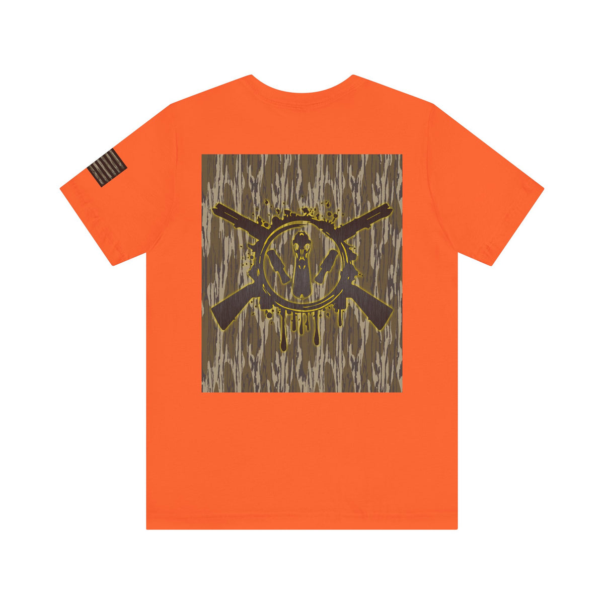 Duck Hunting Badge T-Shirt – Mossy Camo Print, Crossed Guns & Duck Skull Graphic