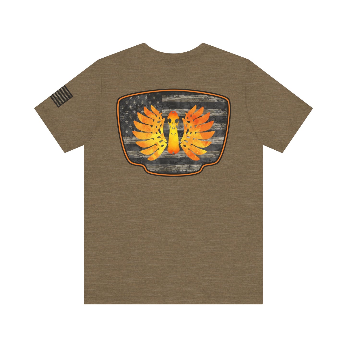 Duck Hunt Badge T-Shirt – Mossy Camo Print, Crossed Guns & Duck Skull Graphic