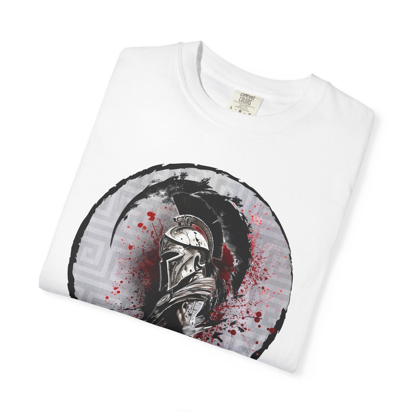 Spartan Warrior T-Shirt – Greek Helmet Circle Design Front & Spear Back | Warrior Graphic Tee