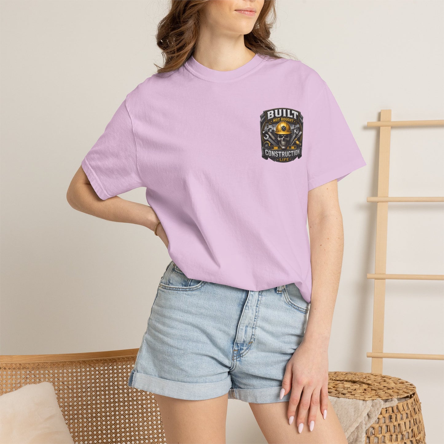 Construction Life T-Shirt — "Built Not Bought" Skull & Hard Hat Crew Tee