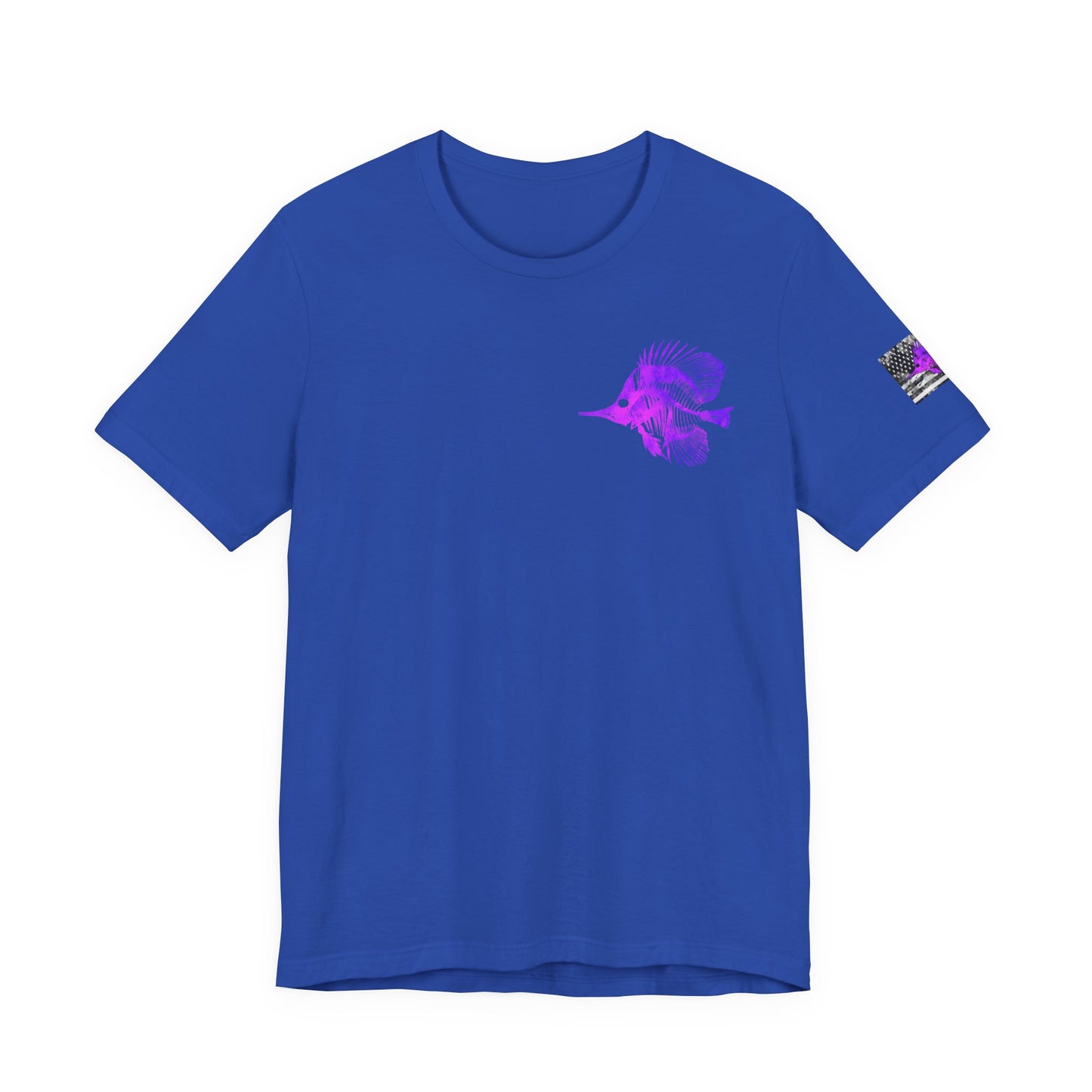 Purple Fish Angler Grunge American Flag Tee, Patriotic USA Shirt, Vintage American Flag