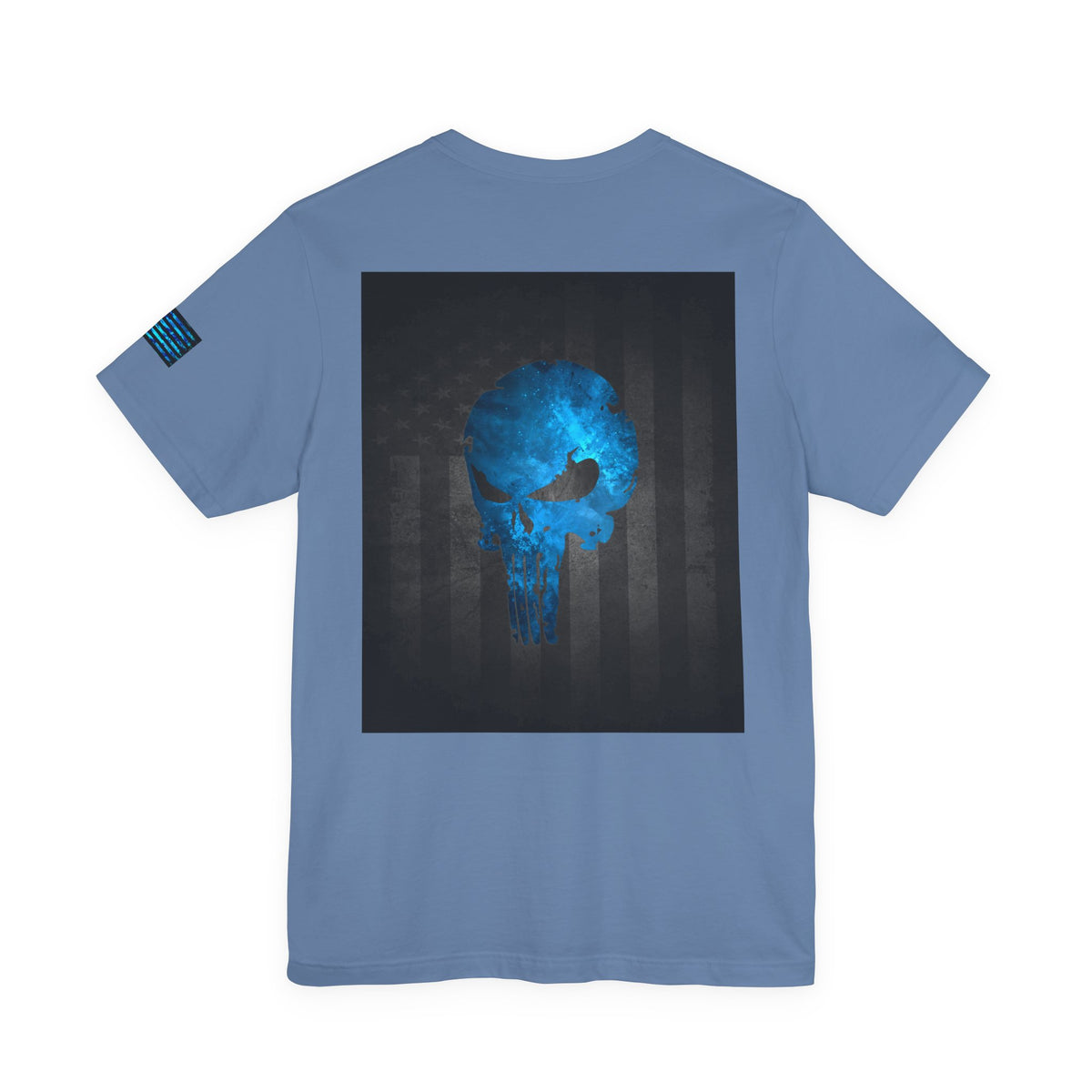 Blue Grunge Punisher Skull – Neon Grunge Vigilante Graphic for Shirts, Decals & Prints
