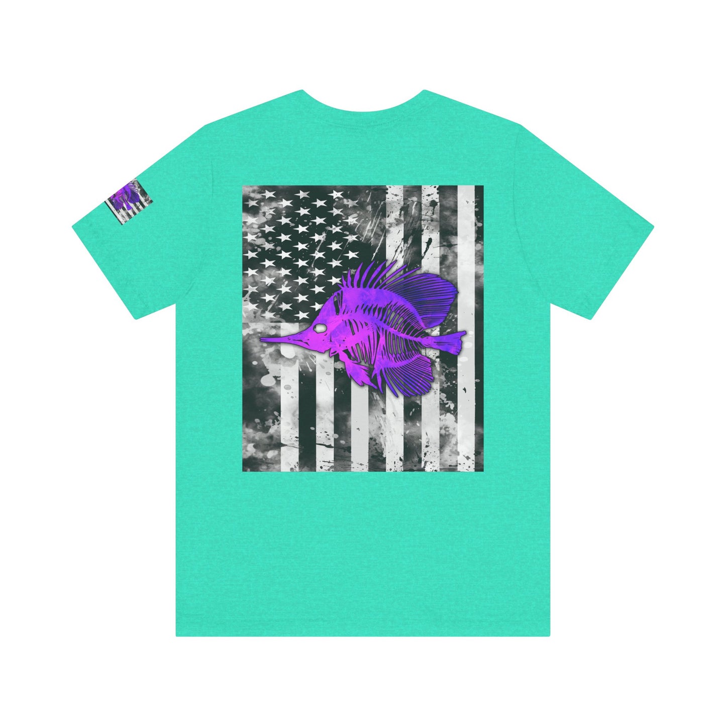 Purple Fish Angler Grunge American Flag Tee, Patriotic USA Shirt, Vintage American Flag