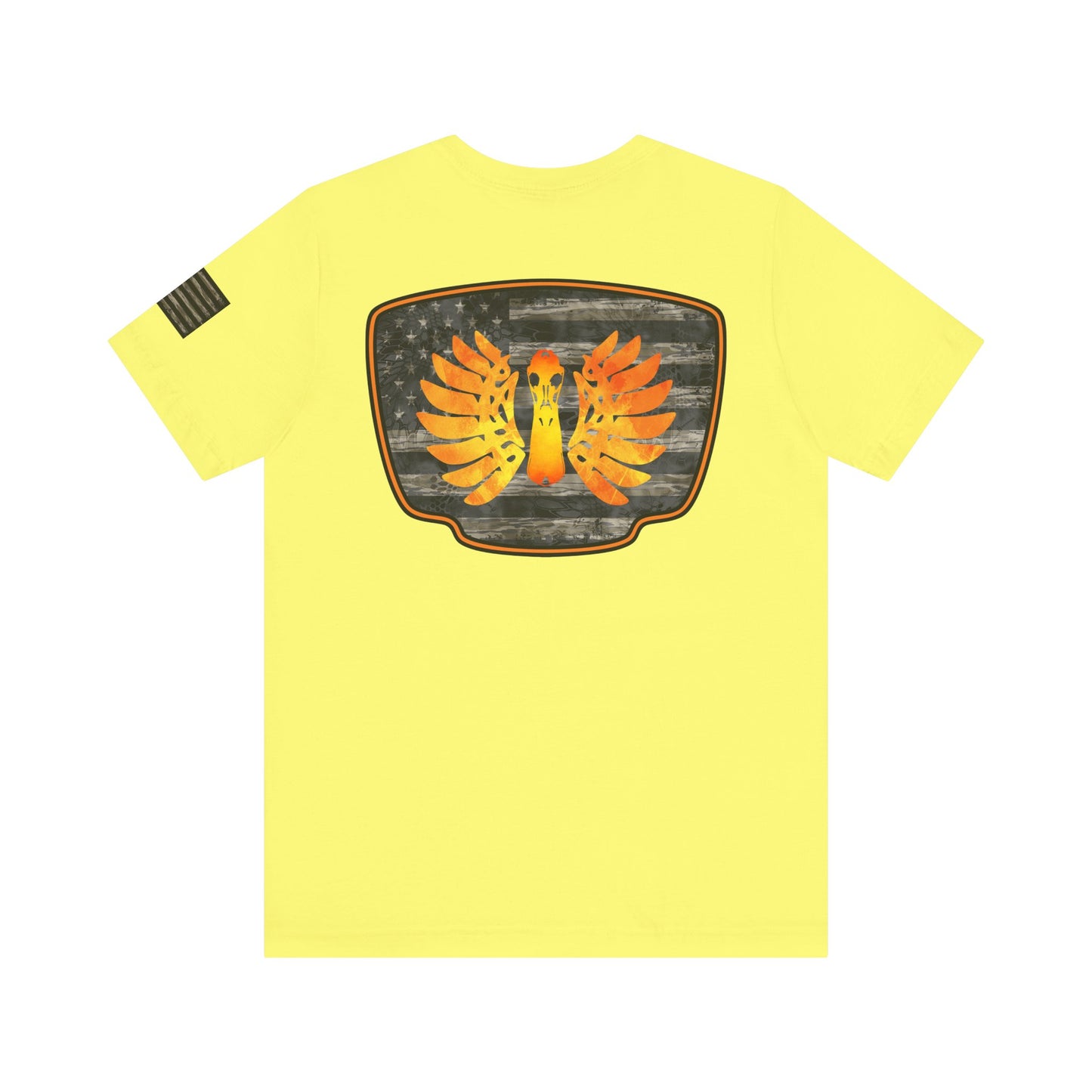 Duck Hunt Badge T-Shirt – Mossy Camo Print, Crossed Guns & Duck Skull Graphic