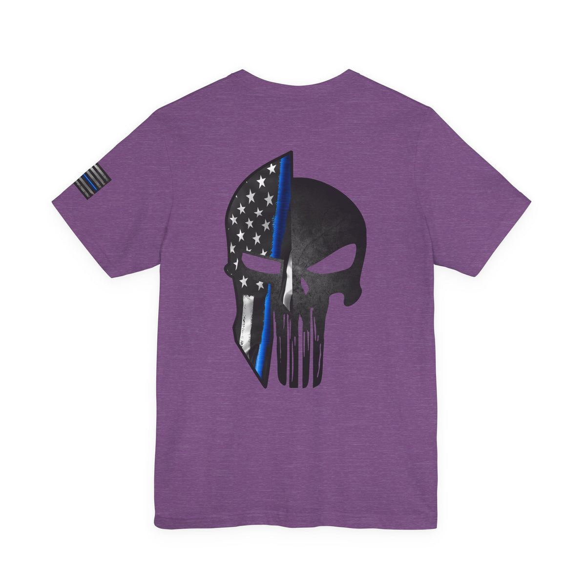 Grunge Spartan Helmet Thin Blue Line American Flag T-Shirt – Honor & Valor Police Tribute Tee